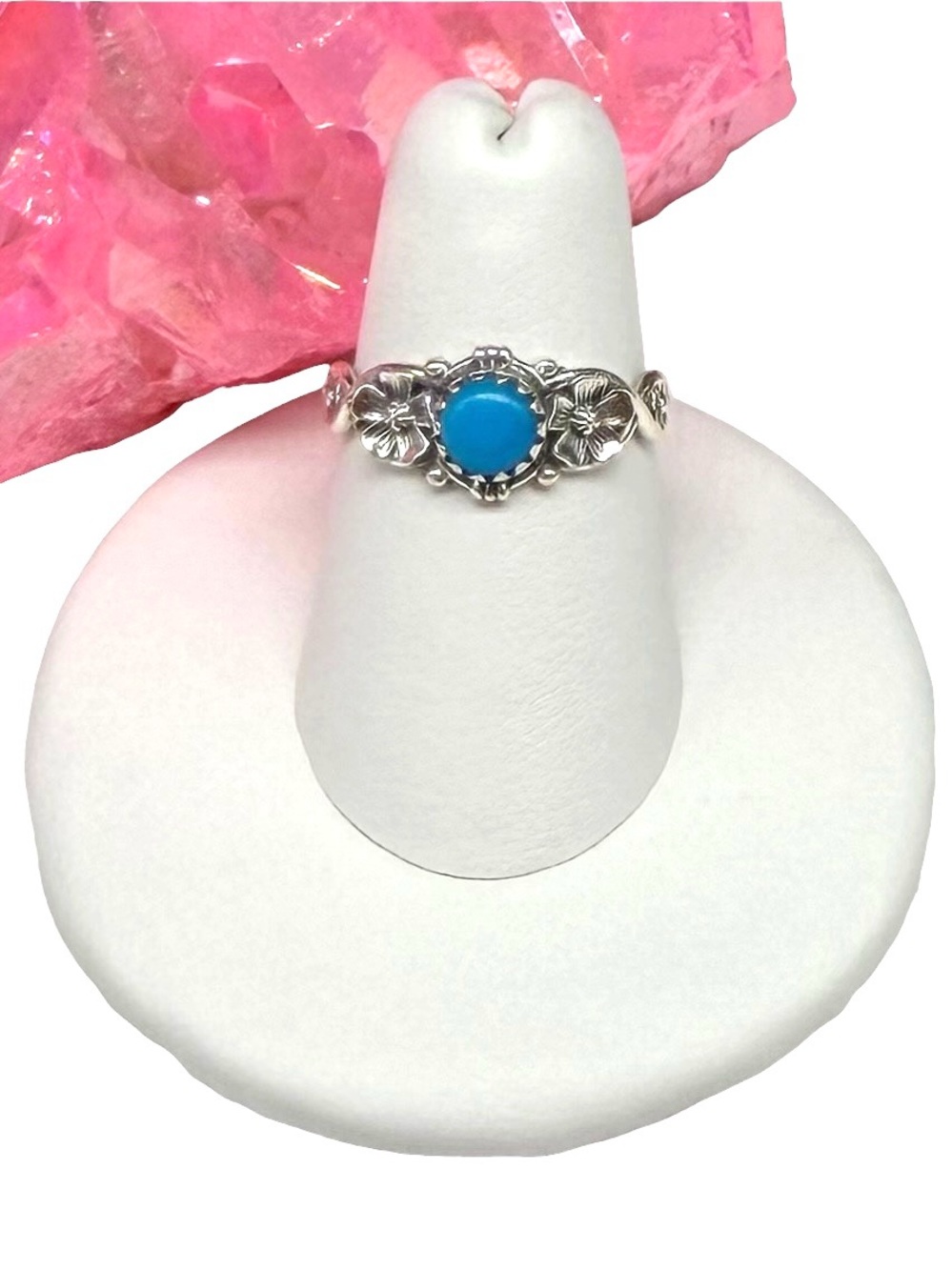 Sleeping Beauty Turquoise Mine Ring Size 6 Solid 925 Sterling Silver Flower
